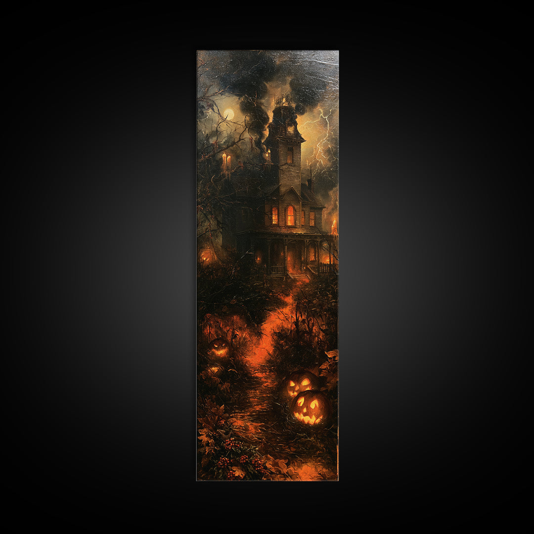 The Possessed Farmhouse, Antique Gothic Portrait, Tall Narrow Wall Art, Canvas Print, Gothic Wall Decor, Halloween Portrait Art