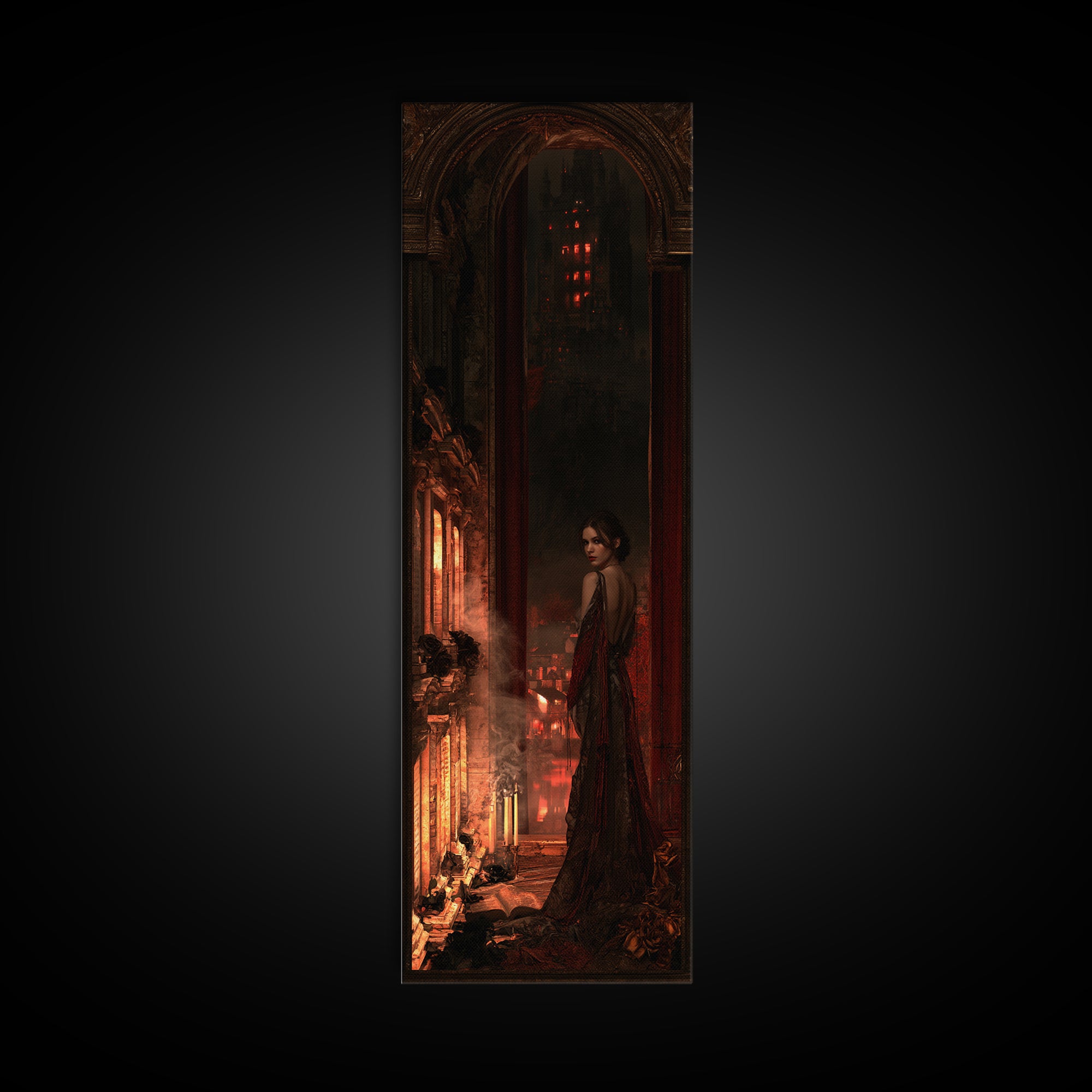 The Vampire Castle, Macabre Victorian Decor, Tall Narrow Wall Art, Canvas Print, Gothic Wall Decor, Halloween Portrait Art