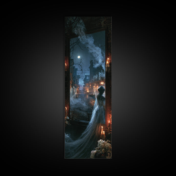 The Ghost Town Main Street, Macabre Victorian Decor, Tall Narrow Wall Art, Canvas Print, Gothic Wall Decor, Halloween Portrait Art