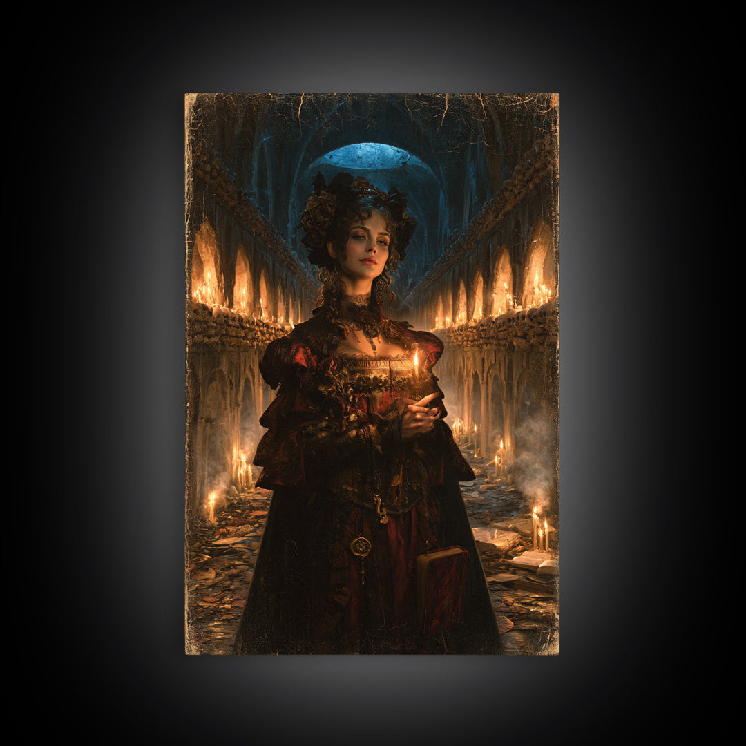 The Endless Catacombs, Victorian Gothic Art, Vertical Wall Art, Canvas Print, Gothic Wall Decor, Halloween Portrait Art, Dark Fantasy Art