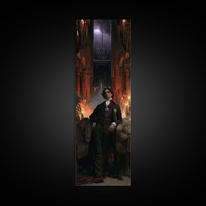 The Endless Catacombs, Antique Gothic Portrait, Tall Narrow Wall Art, Canvas Print, Gothic Wall Decor, Halloween Portrait Art