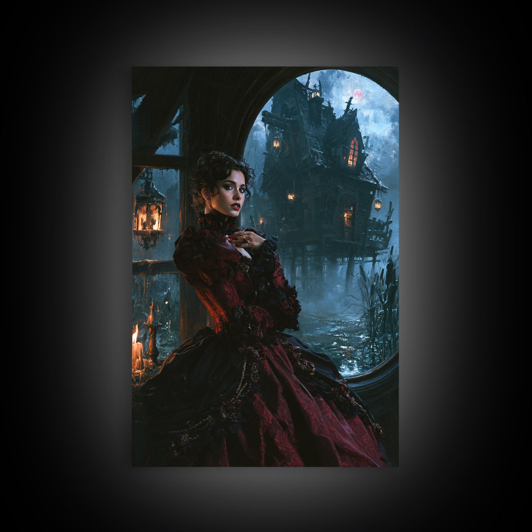 The Foggy Swamp Shack, Victorian Gothic Art, Vertical Wall Art, Canvas Print, Gothic Wall Decor, Halloween Portrait Art