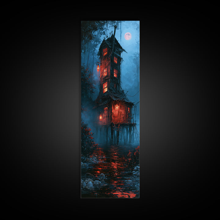 The Foggy Swamp Shack, Antique Gothic Portrait, Tall Narrow Wall Art, Framed Canvas Print, Gothic Wall Decor, Halloween Portrait Art