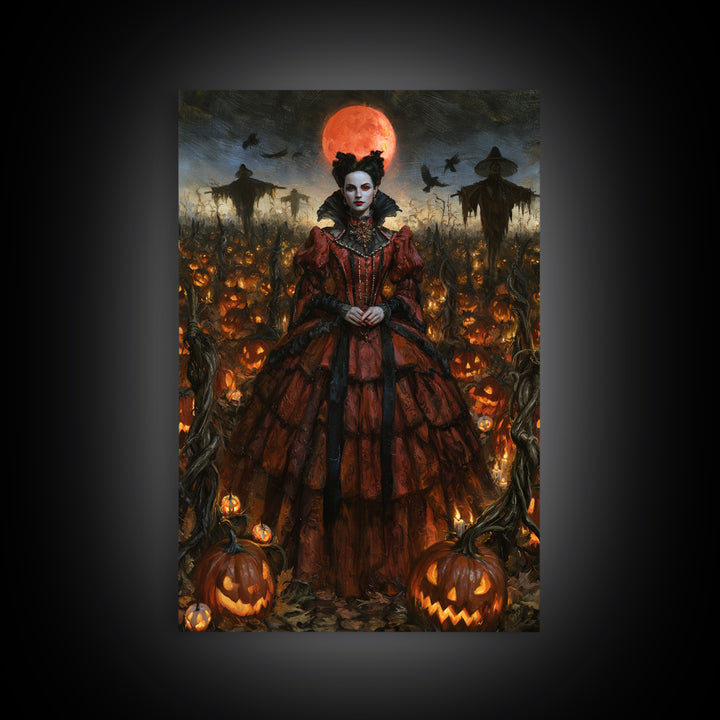 The Pumpkin Patch Maze, Victorian Gothic Art, Vertical Wall Art, Canvas Print, Gothic Wall Decor, Halloween Portrait Art, Dark Fantasy Art