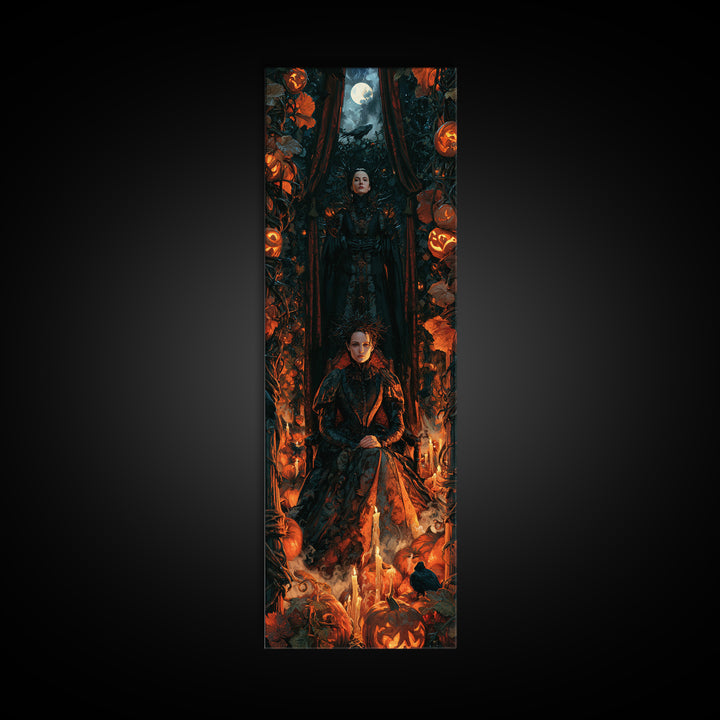 The Pumpkin Patch Maze, Victorian Gothic Art, Tall Narrow Wall Art, Canvas Print, Gothic Wall Decor, Halloween Portrait Art, Halloween Decor