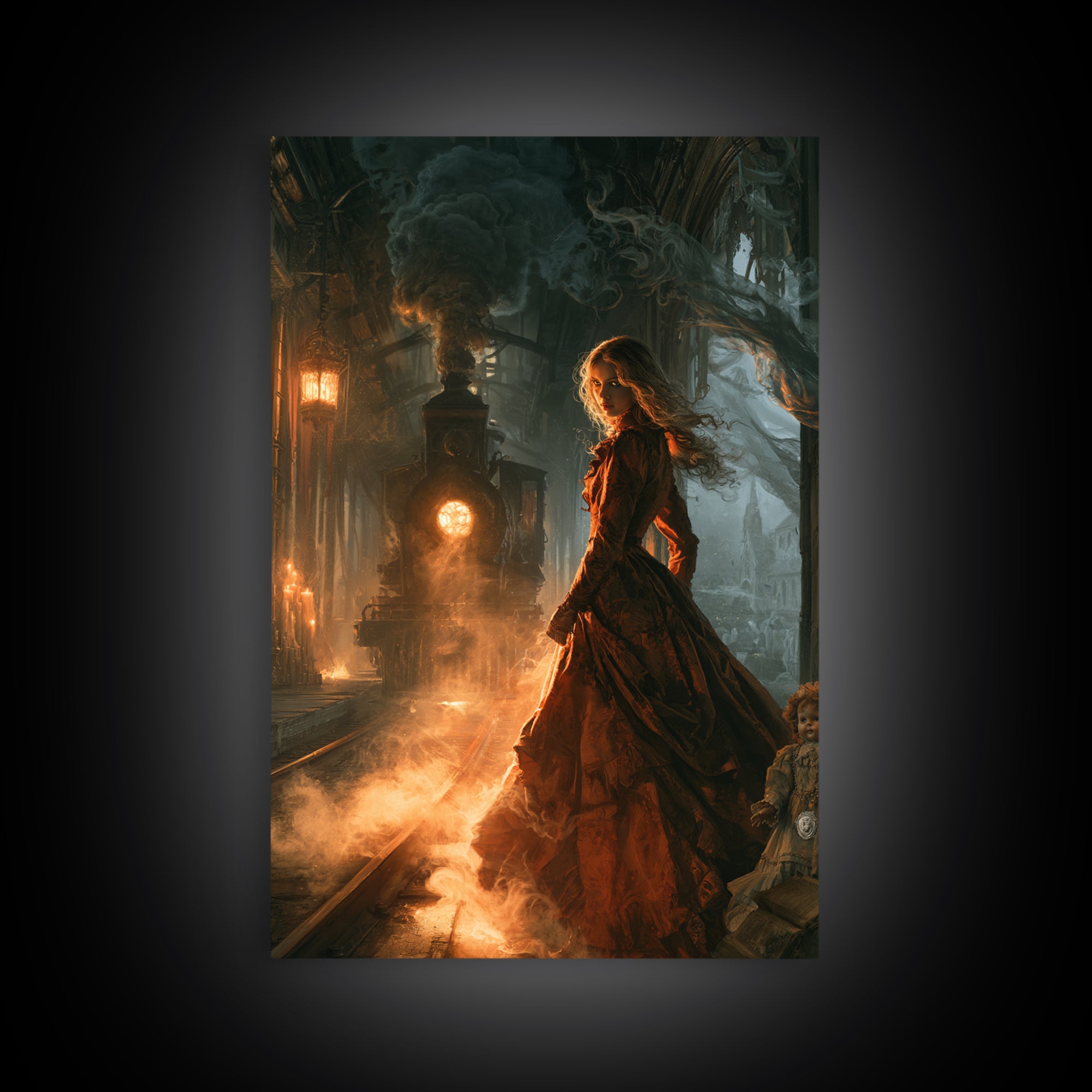 The Abandoned Train Station, Macabre Victorian Decor, Vertical Wall Art, Canvas Print, Gothic Wall Decor, Halloween Portrait Art