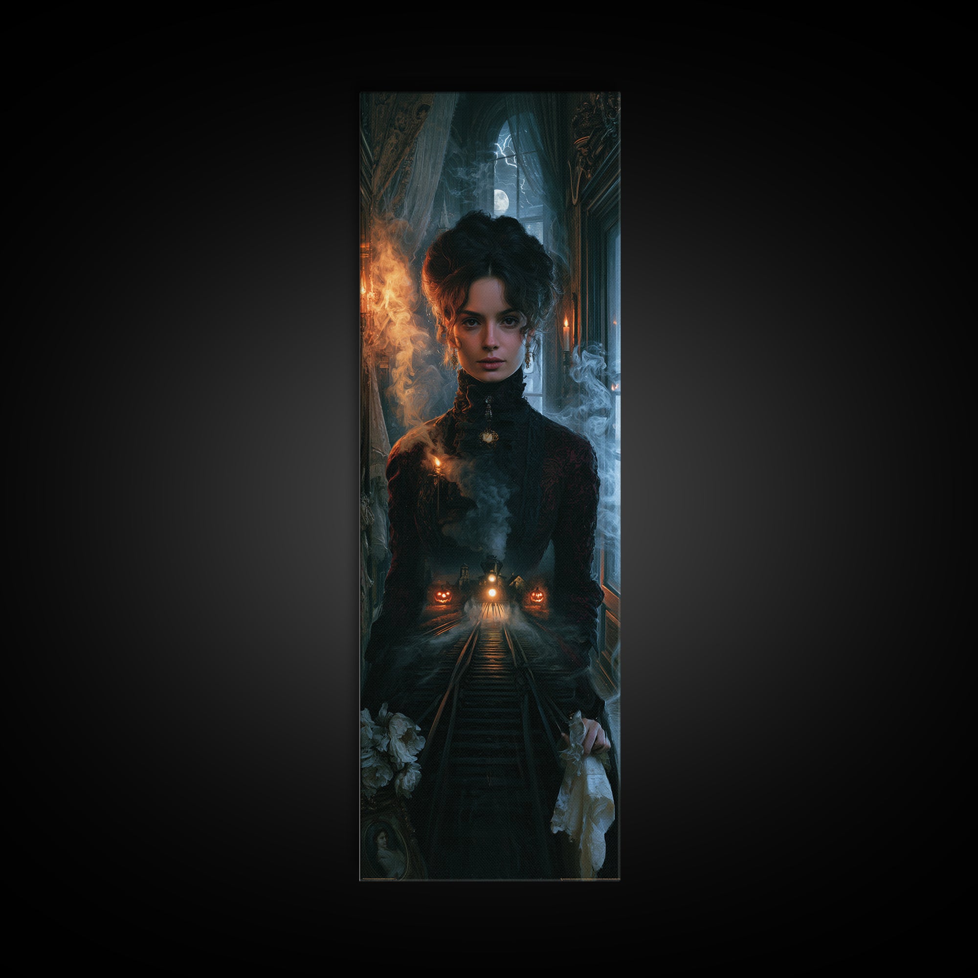 The Abandoned Train Station, Victorian Gothic Art, Tall Narrow Wall Art, Framed Canvas Print, Gothic Wall Decor, Halloween Portrait Art