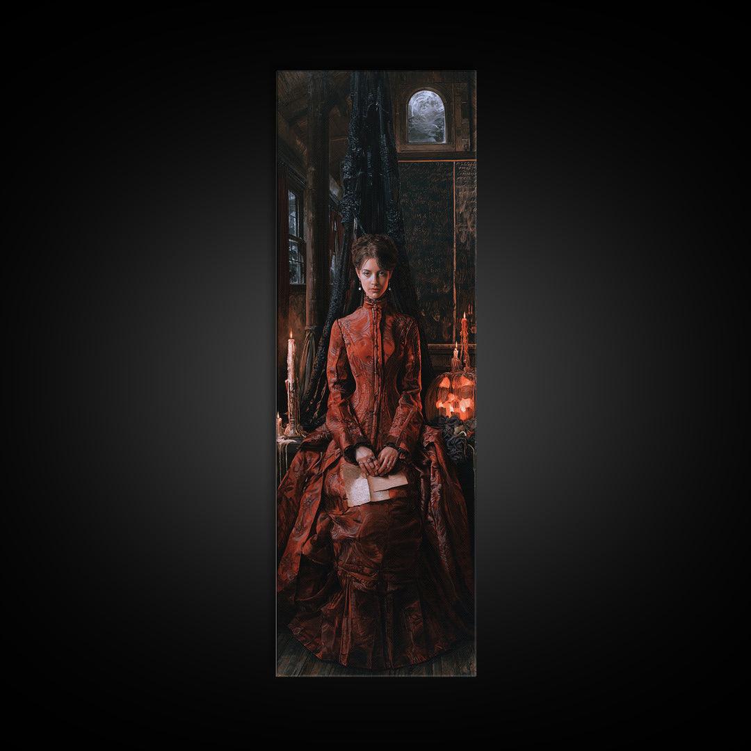 The Silent Schoolhouse, Victorian Gothic Art, Tall Narrow Wall Art, Framed Canvas Print, Gothic Wall Decor, Halloween Portrait Art