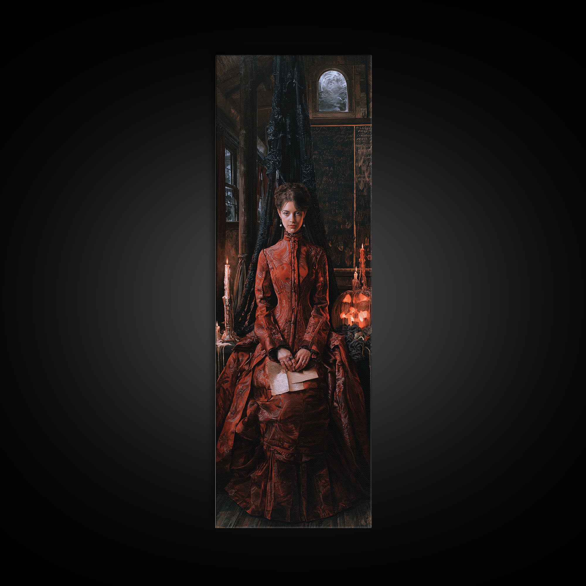 The Silent Schoolhouse, Victorian Gothic Art, Tall Narrow Wall Art, Framed Canvas Print, Gothic Wall Decor, Halloween Portrait Art