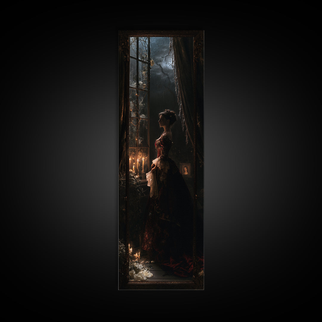 The Cemetery Greenhouse, Antique Gothic Portrait, Tall Narrow Wall Art, Canvas Print, Gothic Wall Decor, Halloween Portrait Art