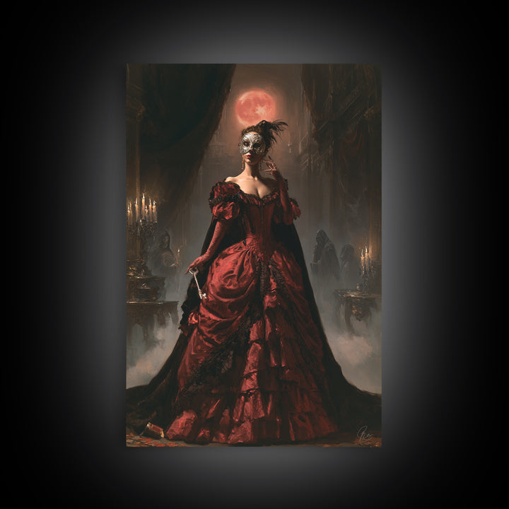 The Midnight Masquerade, Antique Gothic Portrait, Vertical Wall Art, Canvas Print, Gothic Wall Decor, Halloween Portrait Art