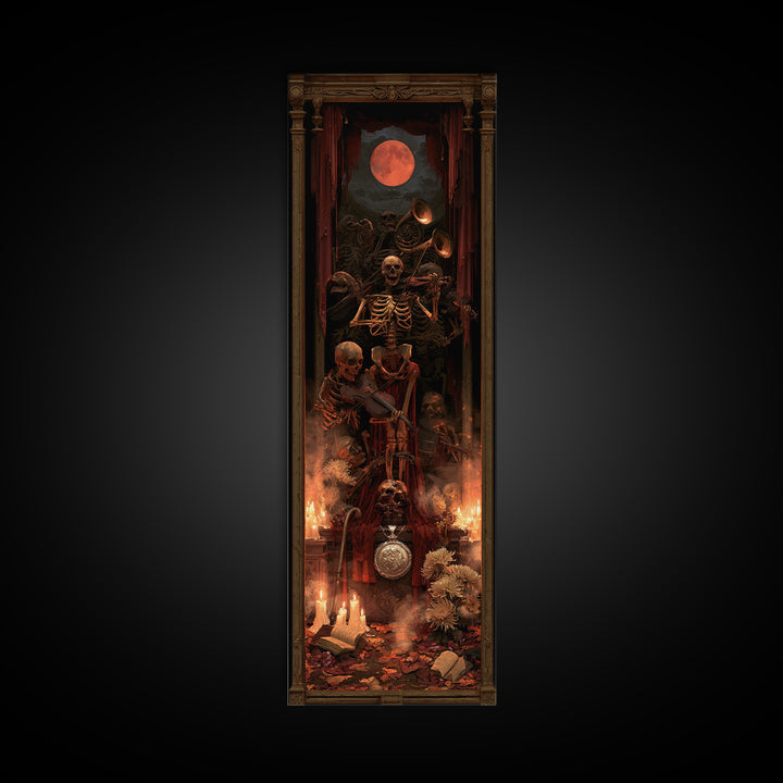 The Skeleton Orchestra, Dark Academia Wall Art, Tall Narrow Wall Art, Canvas Print, Gothic Wall Decor, Halloween Portrait Art