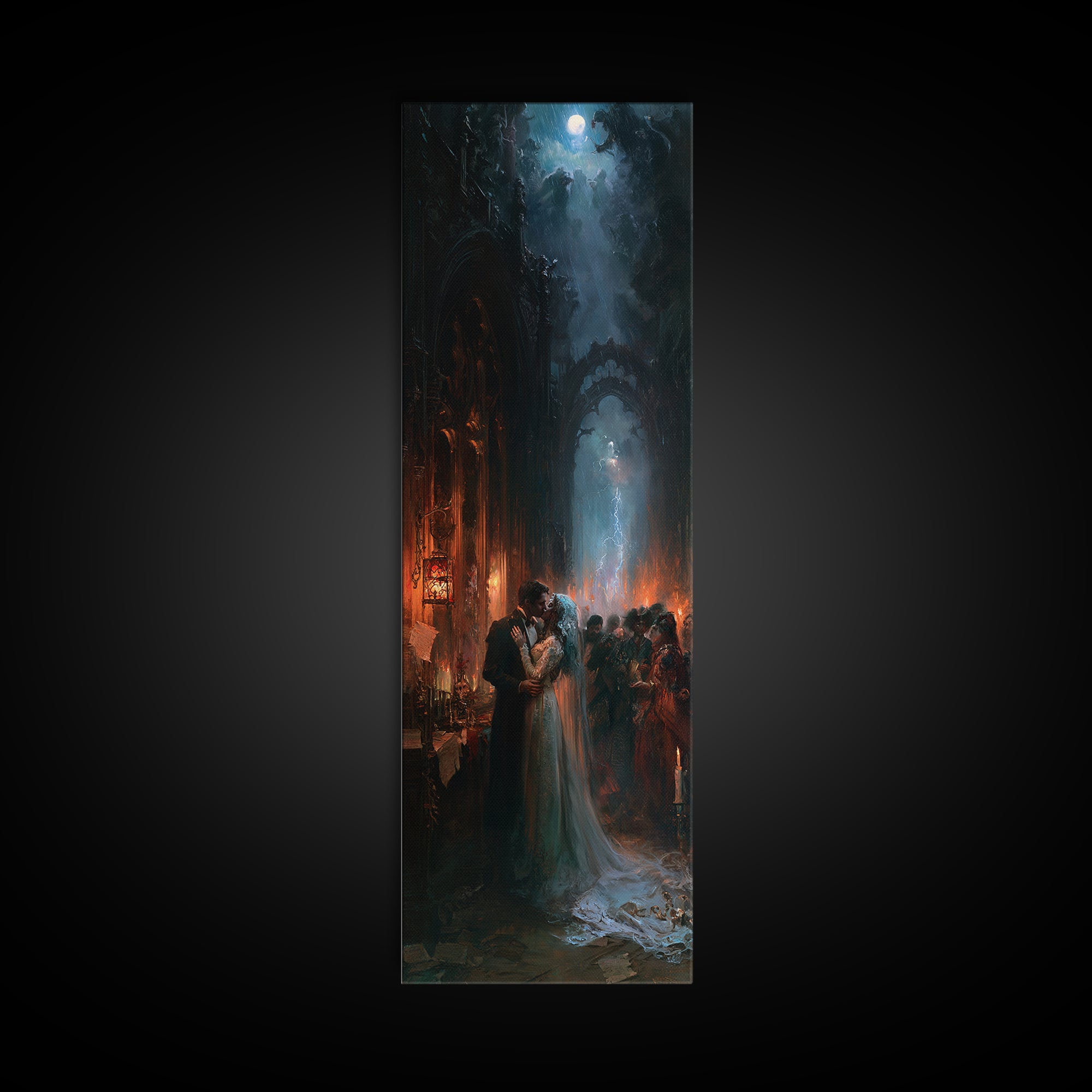 The Ghost Wedding, Victorian Gothic Art, Tall Narrow Wall Art, Canvas Print, Gothic Wall Decor, Halloween Portrait Art, Spooky Wall Decor