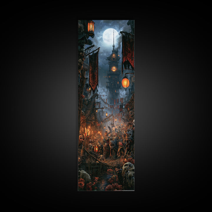 The Monster Parade, Dark Academia Wall Art, Tall Narrow Wall Art, Canvas Print, Gothic Wall Decor, Halloween Portrait Art, Gothic Home Decor