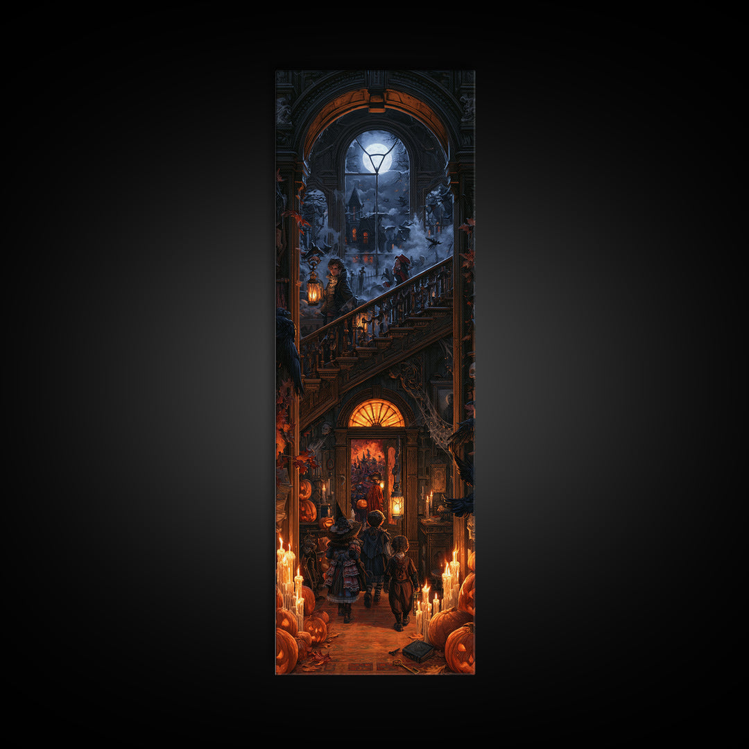 The Trick-Or-Treat Procession, Macabre Victorian Decor, Tall Narrow Wall Art, Canvas Print, Gothic Wall Decor, Halloween Portrait Art