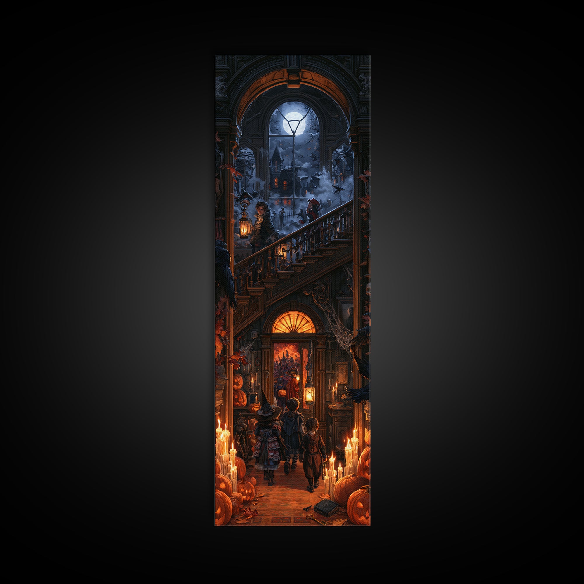 The Trick-Or-Treat Procession, Macabre Victorian Decor, Tall Narrow Wall Art, Canvas Print, Gothic Wall Decor, Halloween Portrait Art