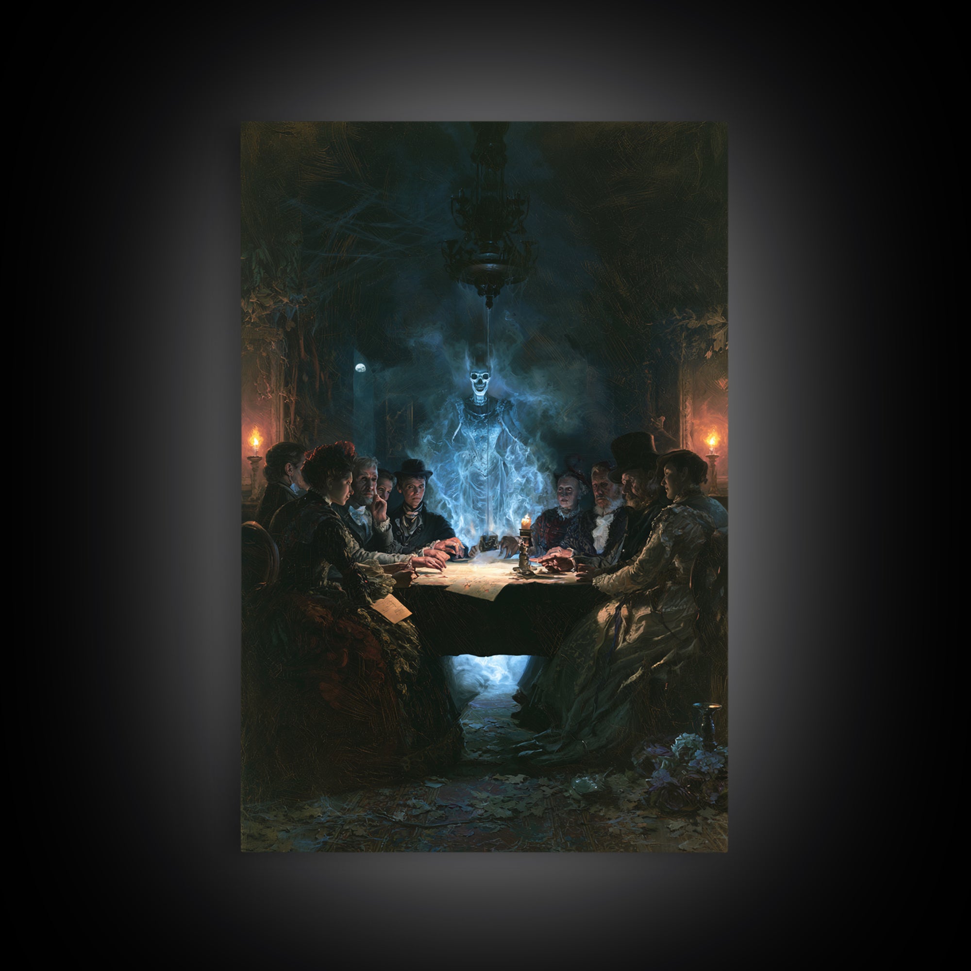 The Candlelit Seance, Antique Gothic Portrait, Vertical Wall Art, Framed Canvas Print, Gothic Wall Decor, Halloween Portrait Art