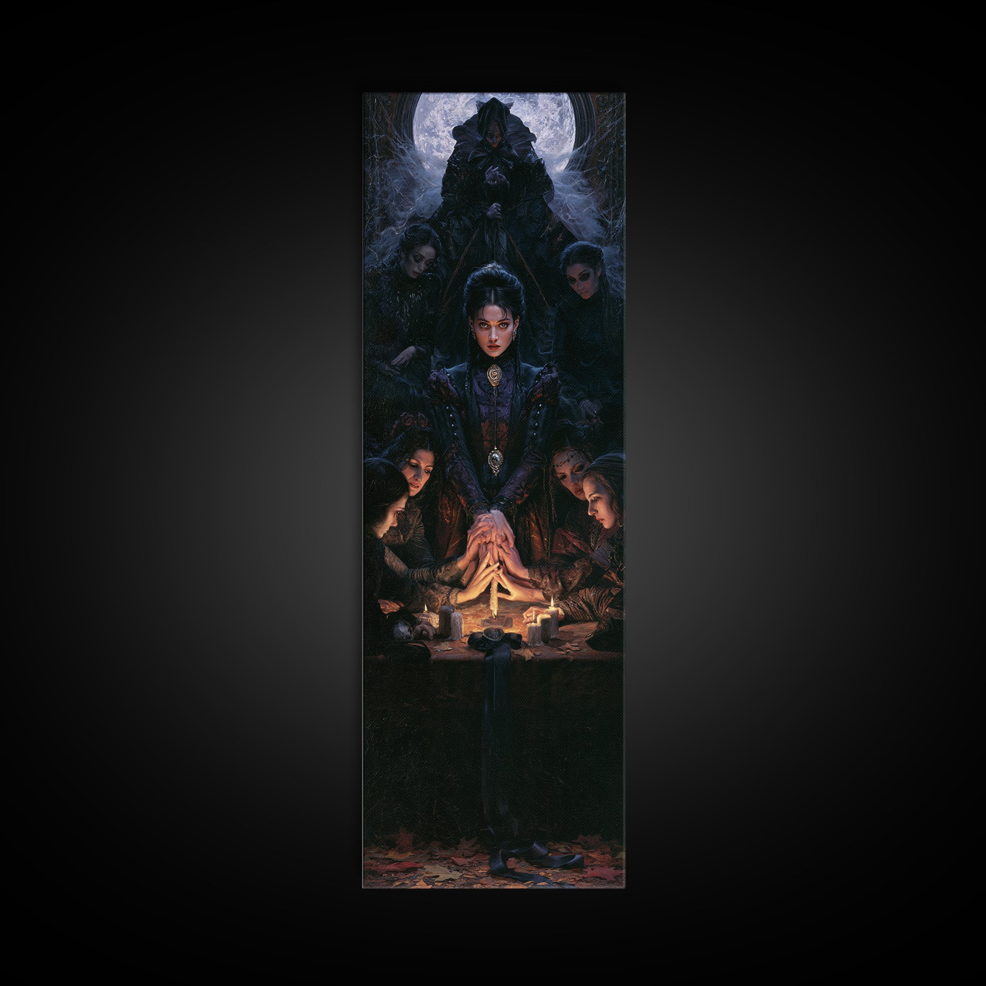 The Candlelit Seance, Antique Gothic Portrait, Tall Narrow Wall Art, Framed Canvas Print, Gothic Wall Decor, Halloween Portrait Art