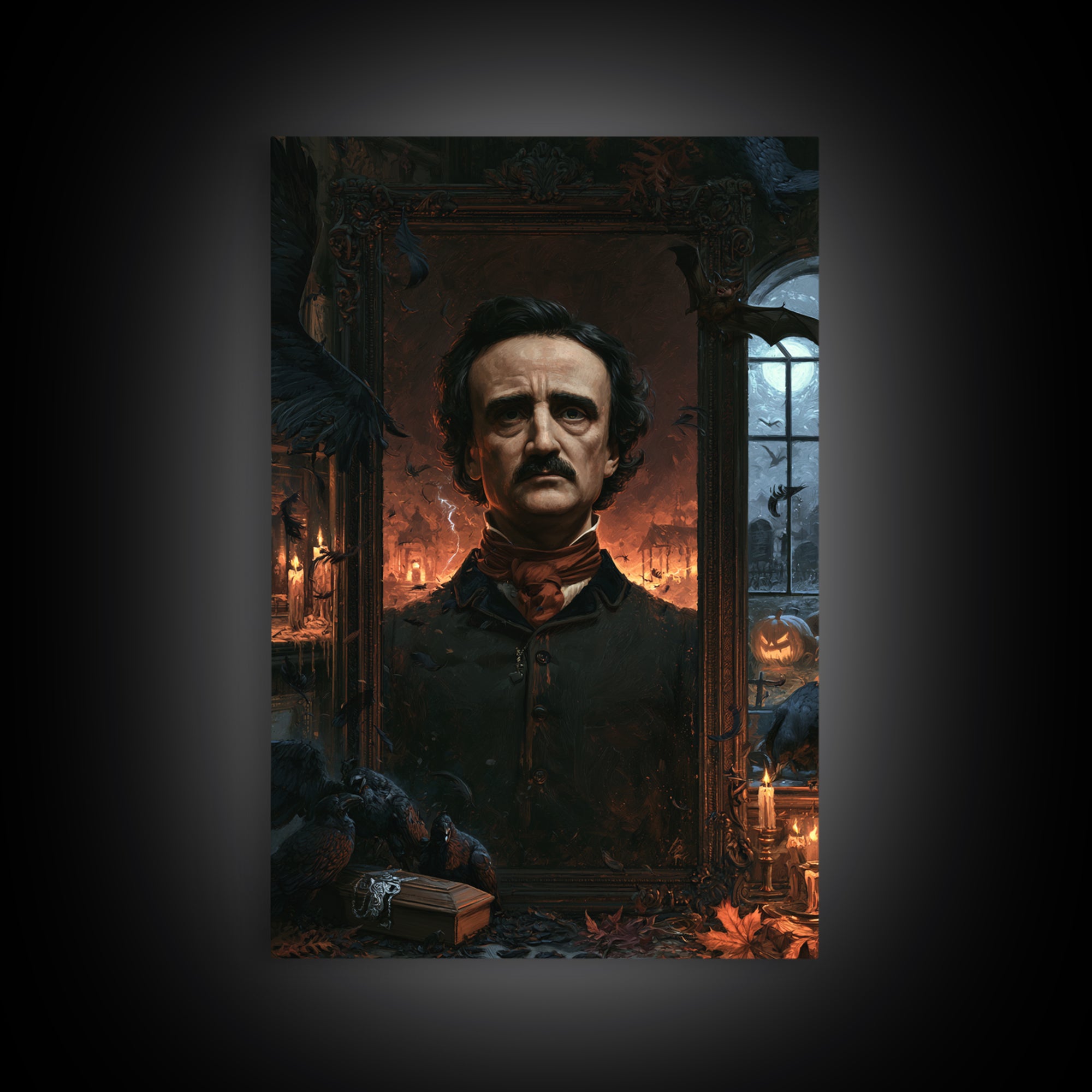The Raven Funeral, Dark Academia Wall Art, Vertical Wall Art, Framed Canvas Print, Gothic Wall Decor, Halloween Portrait Art