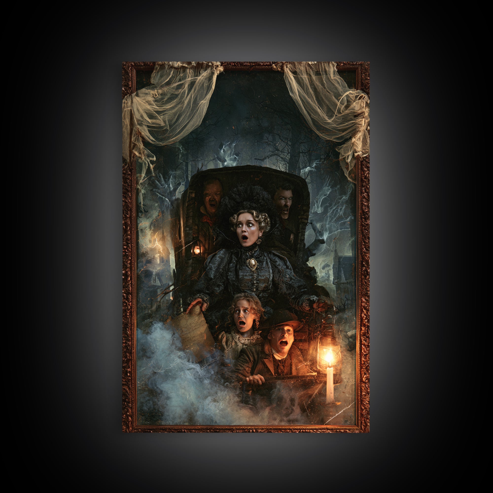 The Haunted Hayride, Dark Academia Wall Art, Vertical Wall Art, Framed Canvas Print, Gothic Wall Decor, Halloween Portrait Art