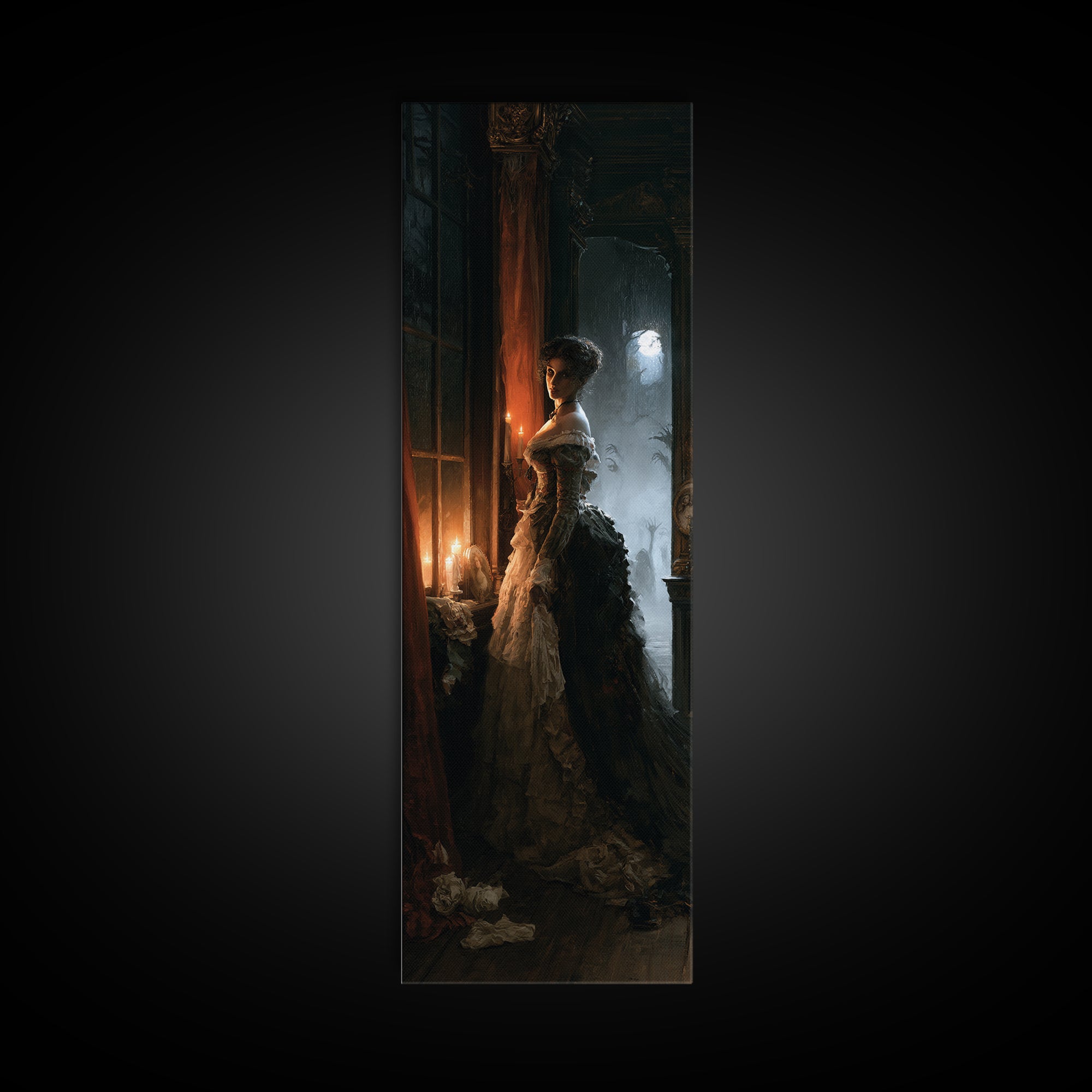 The Haunted Hayride, Macabre Victorian Decor, Tall Narrow Wall Art, Canvas Print, Gothic Wall Decor, Halloween Portrait Art