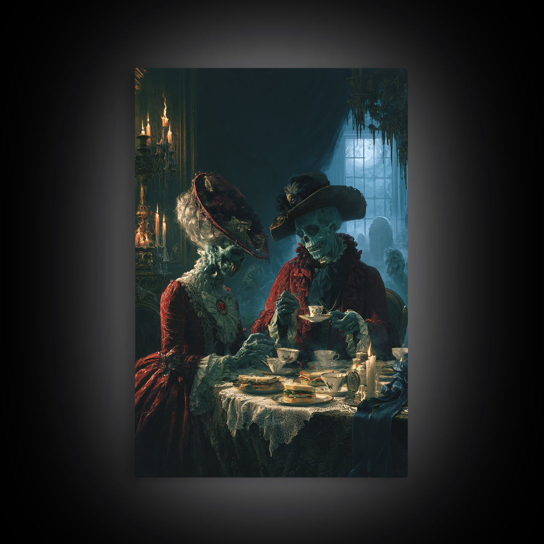 The Zombie Picnic, Macabre Victorian Decor, Vertical Wall Art, Canvas Print, Gothic Wall Decor, Halloween Portrait Art, Statement Wall Art