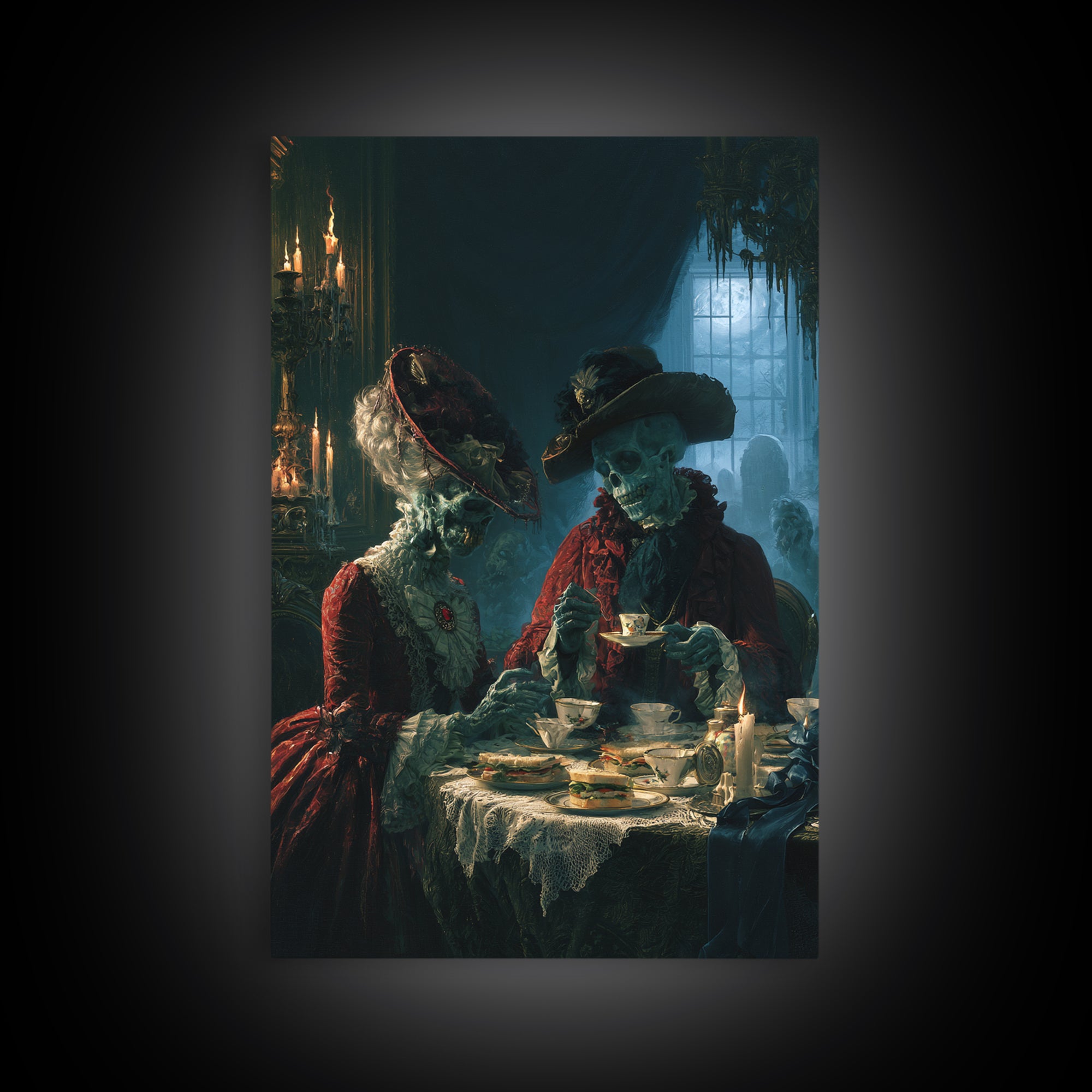 The Zombie Picnic, Macabre Victorian Decor, Vertical Wall Art, Canvas Print, Gothic Wall Decor, Halloween Portrait Art, Statement Wall Art