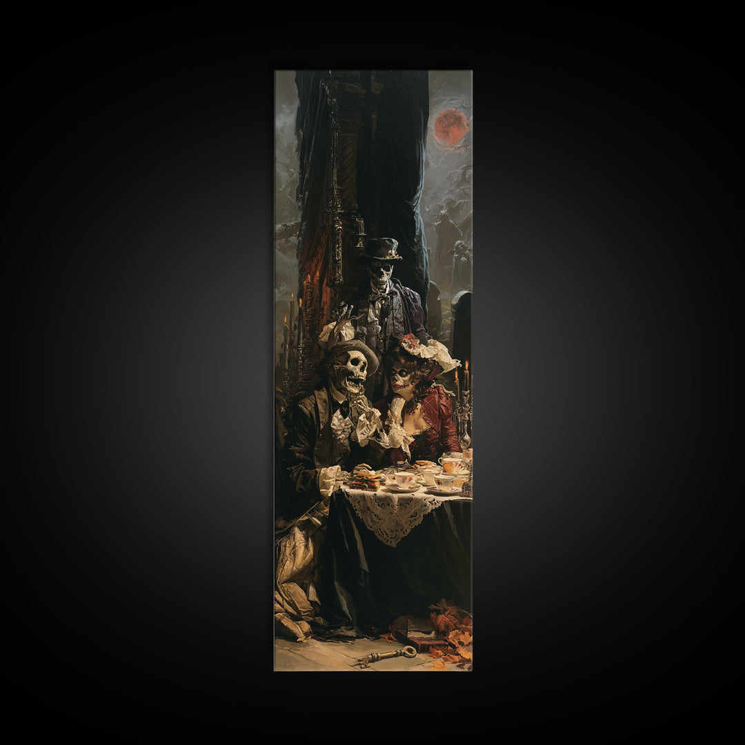 The Zombie Picnic, Victorian Horror Portrait, Tall Narrow Wall Art, Canvas Print, Gothic Wall Decor, Halloween Portrait Art