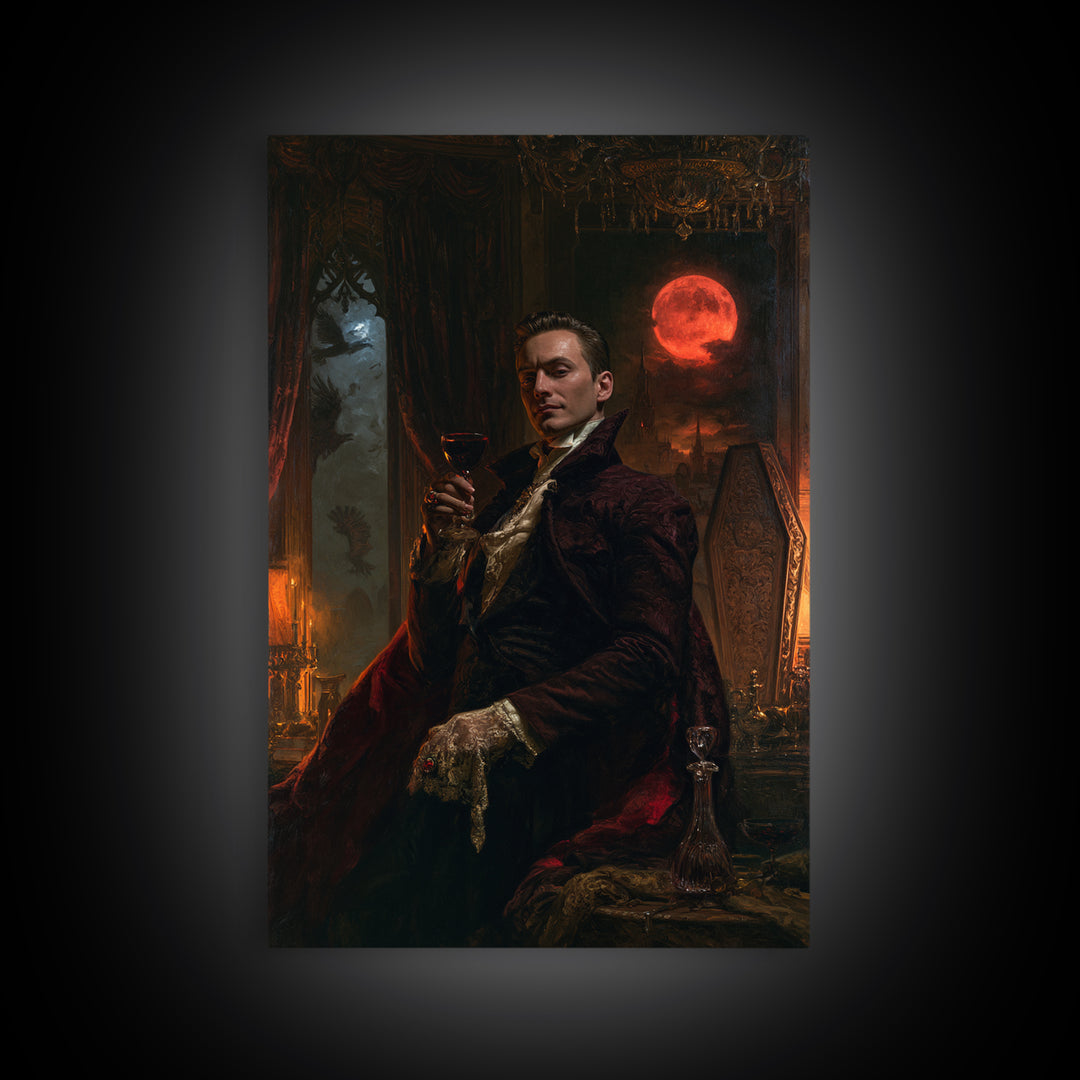 The Vampire Banquet, Antique Gothic Portrait, Vertical Wall Art, Canvas Print, Gothic Wall Decor, Halloween Portrait Art, Gothic Home Decor