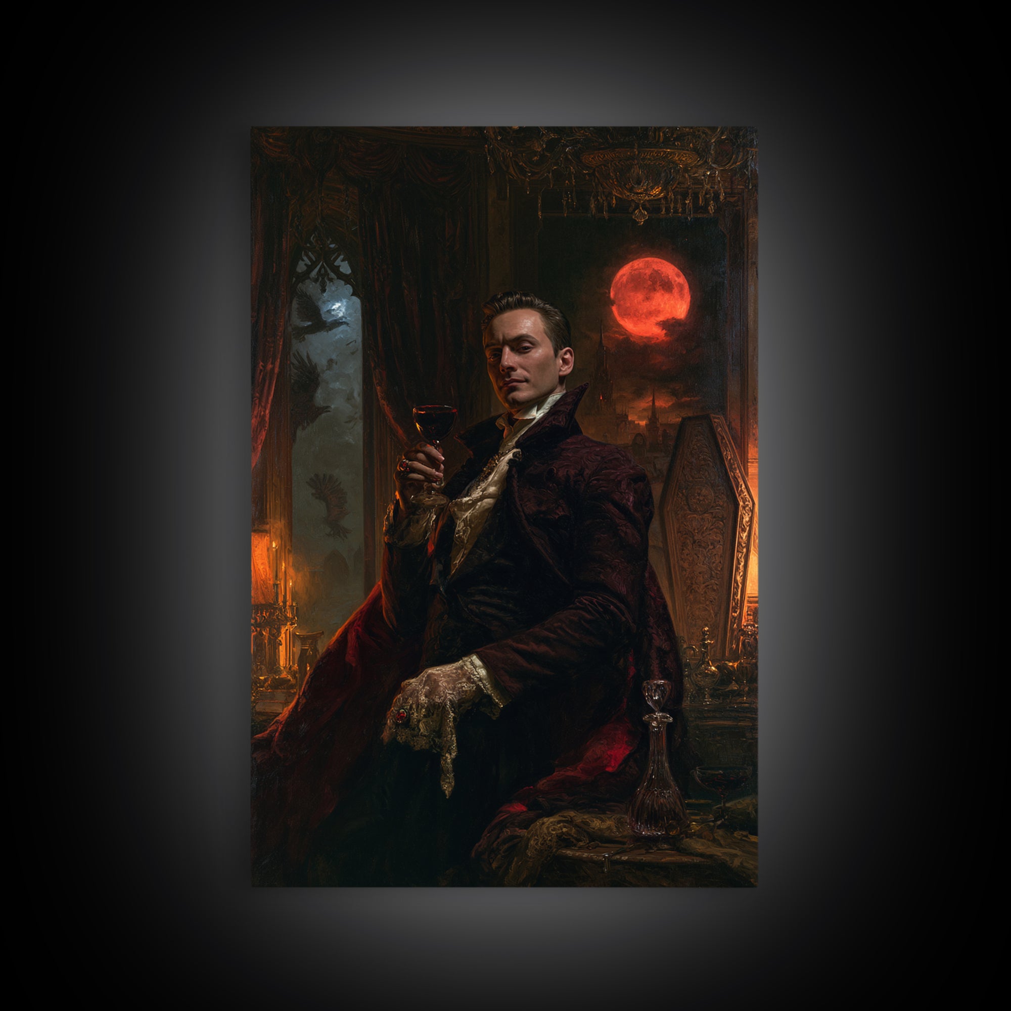 The Vampire Banquet, Antique Gothic Portrait, Vertical Wall Art, Canvas Print, Gothic Wall Decor, Halloween Portrait Art, Gothic Home Decor