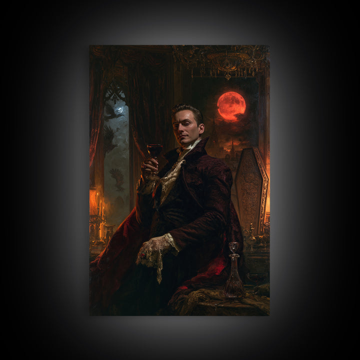 The Vampire Banquet, Antique Gothic Portrait, Vertical Wall Art, Canvas Print, Gothic Wall Decor, Halloween Portrait Art, Gothic Home Decor