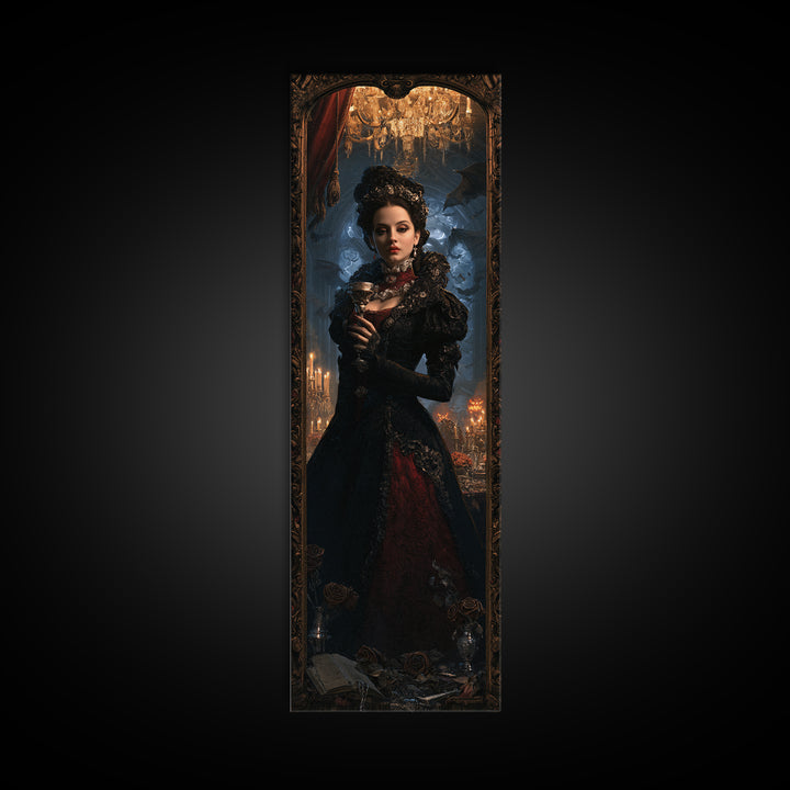 The Vampire Banquet, Antique Gothic Portrait, Tall Narrow Wall Art, Canvas Print, Gothic Wall Decor, Halloween Portrait Art, Horror Wall Art