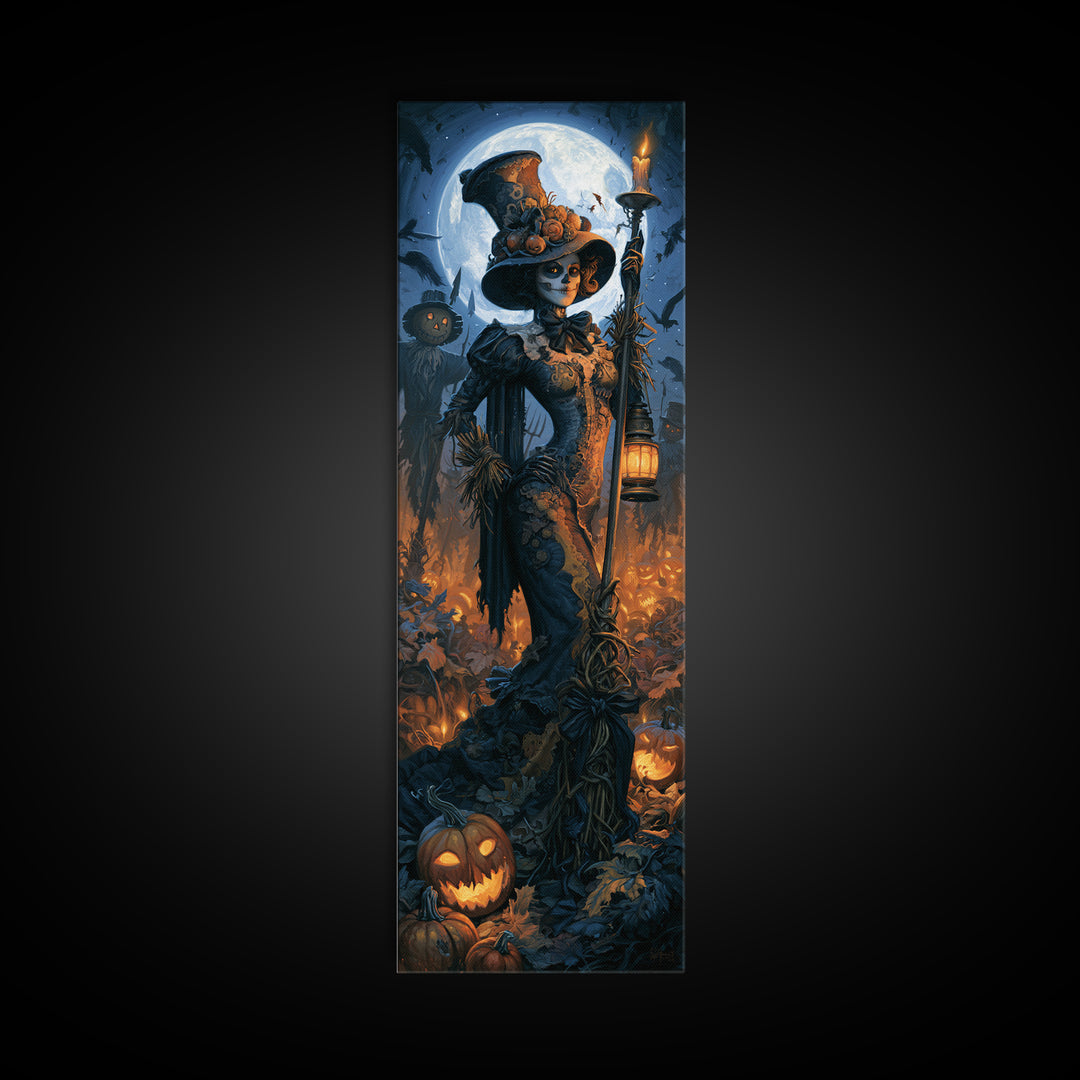 The Scarecrow Uprising, Dark Academia Wall Art, Tall Narrow Wall Art, Framed Canvas Print, Gothic Wall Decor, Halloween Portrait Art