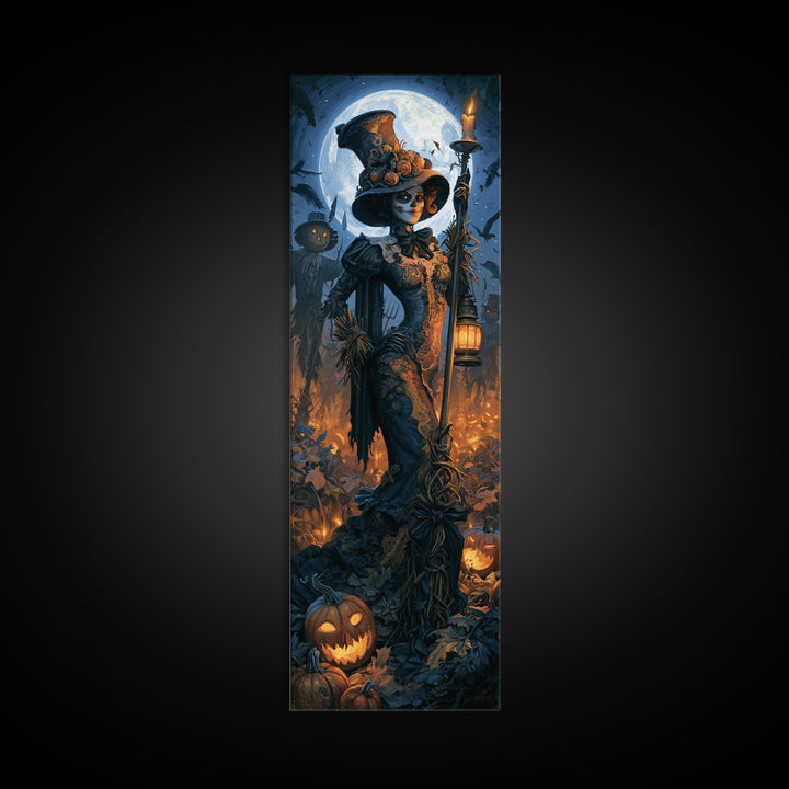 The Scarecrow Uprising, Dark Academia Wall Art, Tall Narrow Wall Art, Framed Canvas Print, Gothic Wall Decor, Halloween Portrait Art