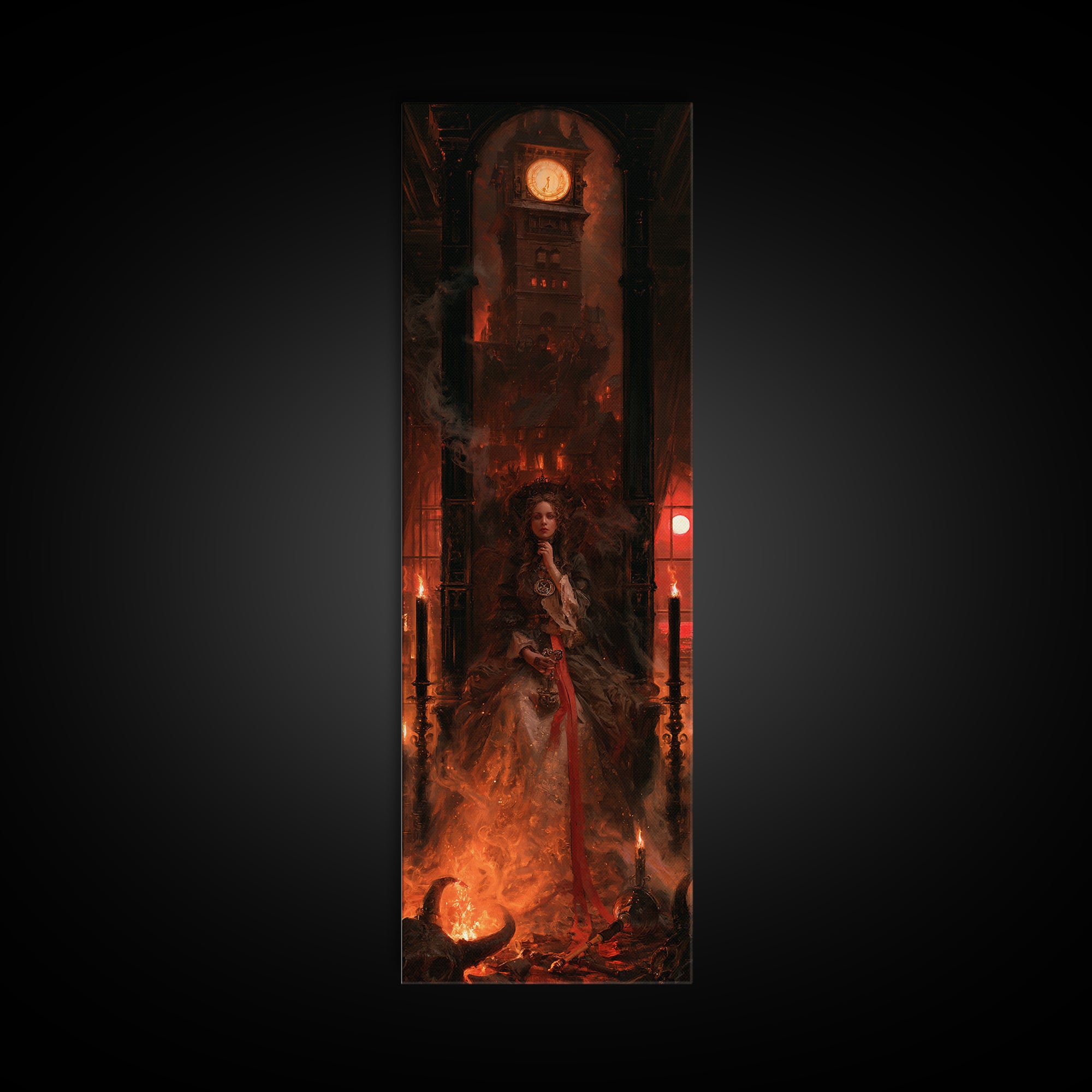 The Thirteenth Bell, Victorian Horror Portrait, Tall Narrow Wall Art, Framed Canvas Print, Gothic Wall Decor, Halloween Portrait Art
