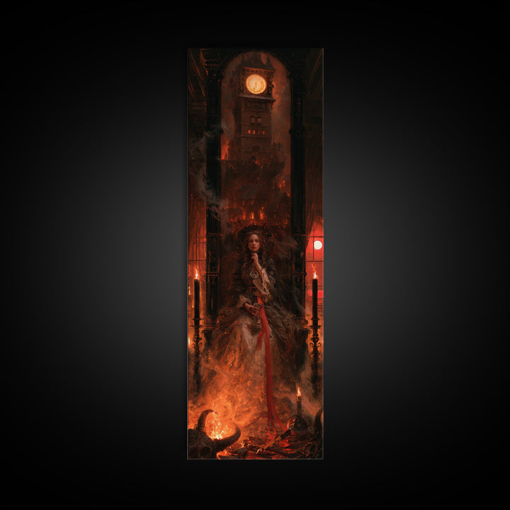The Thirteenth Bell, Victorian Horror Portrait, Tall Narrow Wall Art, Framed Canvas Print, Gothic Wall Decor, Halloween Portrait Art