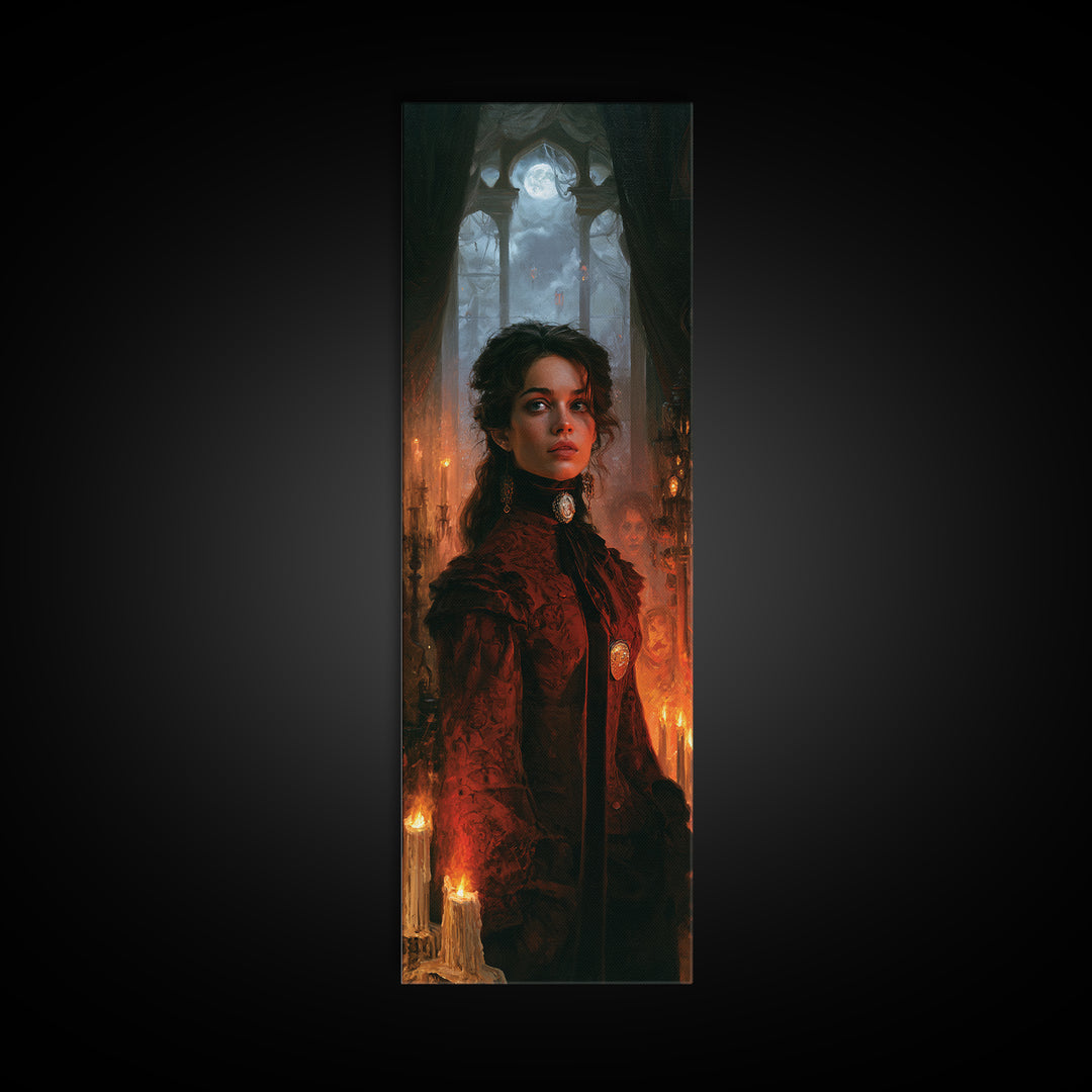 The Cemetery Lantern Festival, Macabre Victorian Decor, Tall Narrow Wall Art, Canvas Print, Gothic Wall Decor, Halloween Portrait Art