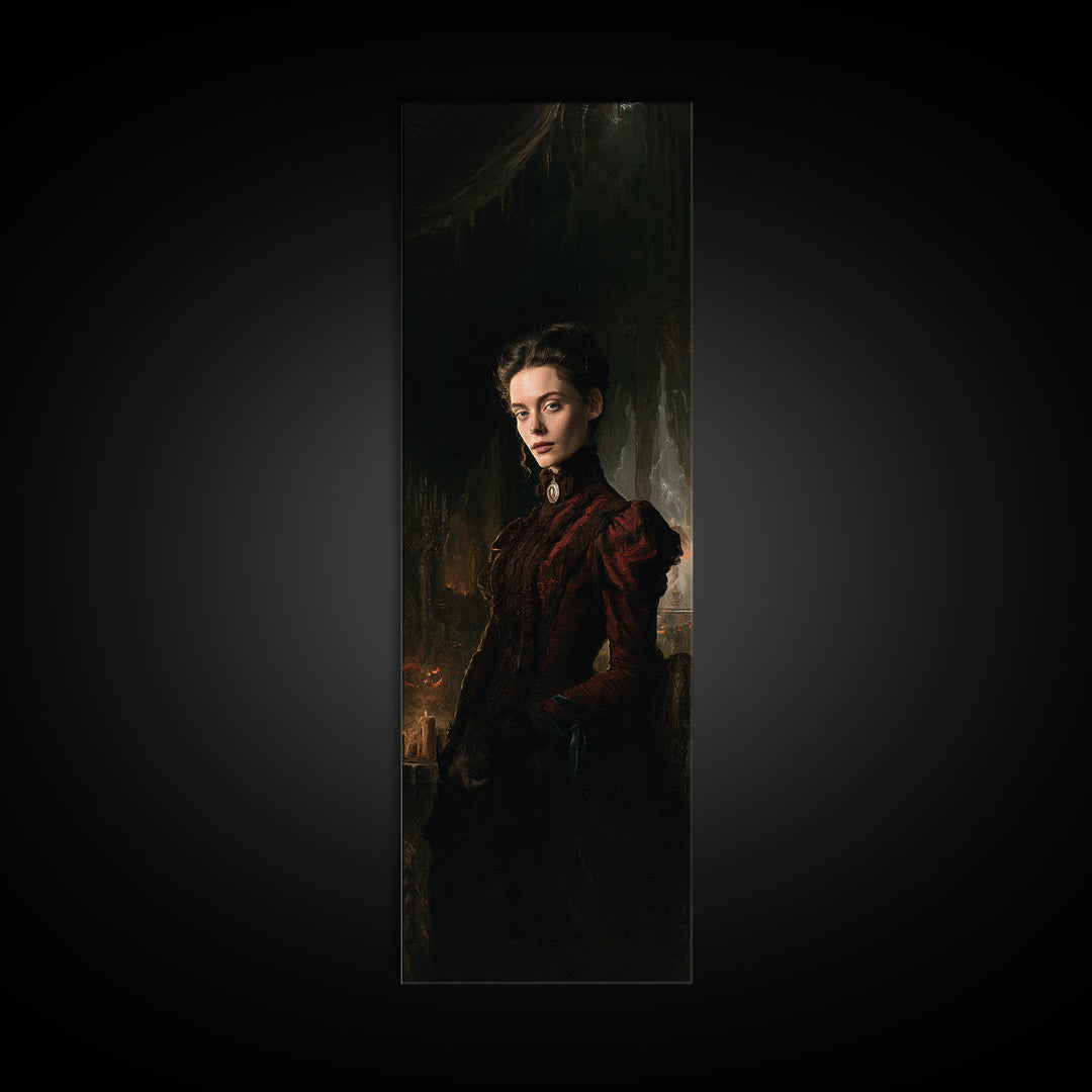 The Halloween Storm, Dark Academia Wall Art, Tall Narrow Wall Art, Framed Canvas Print, Gothic Wall Decor, Halloween Portrait Art