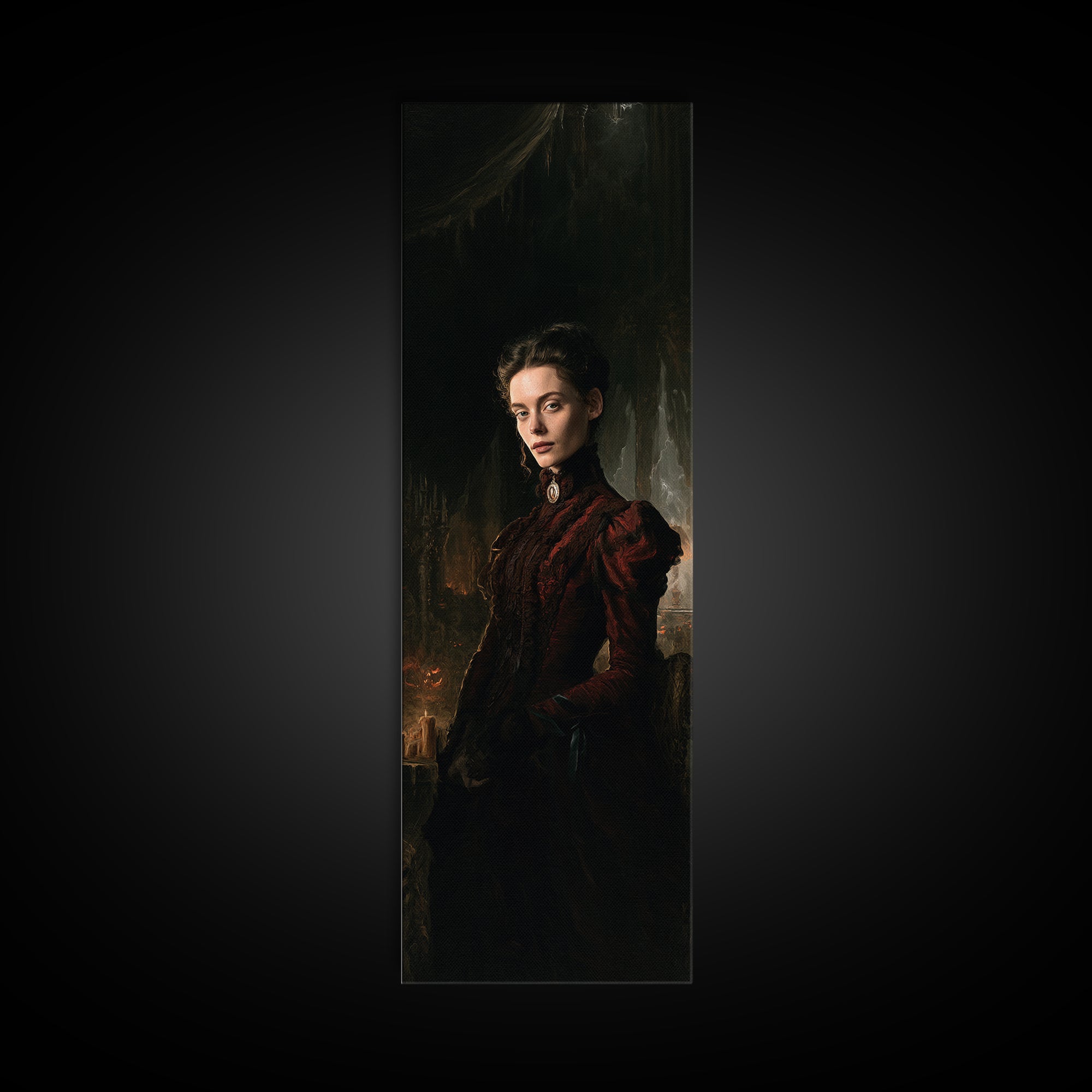 The Halloween Storm, Dark Academia Wall Art, Tall Narrow Wall Art, Framed Canvas Print, Gothic Wall Decor, Halloween Portrait Art