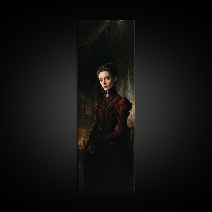 The Halloween Storm, Dark Academia Wall Art, Tall Narrow Wall Art, Framed Canvas Print, Gothic Wall Decor, Halloween Portrait Art