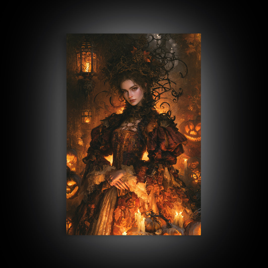 The First Frost Awakening, Victorian Gothic Art, Vertical Wall Art, Framed Canvas Print, Gothic Wall Decor, Halloween Portrait Art