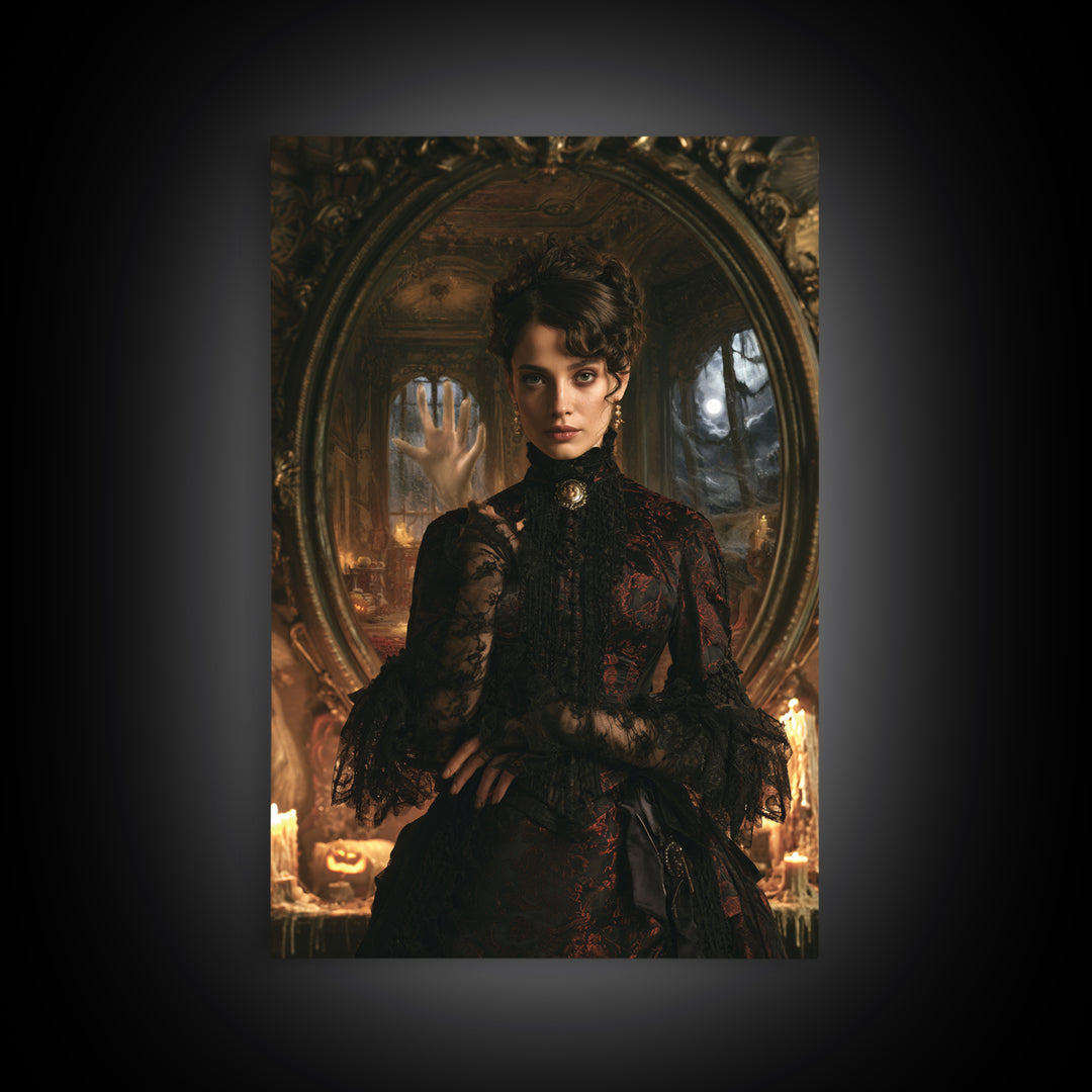 The Cursed Mirror, Victorian Gothic Art, Vertical Wall Art, Canvas Print, Gothic Wall Decor, Halloween Portrait Art, Halloween Decor