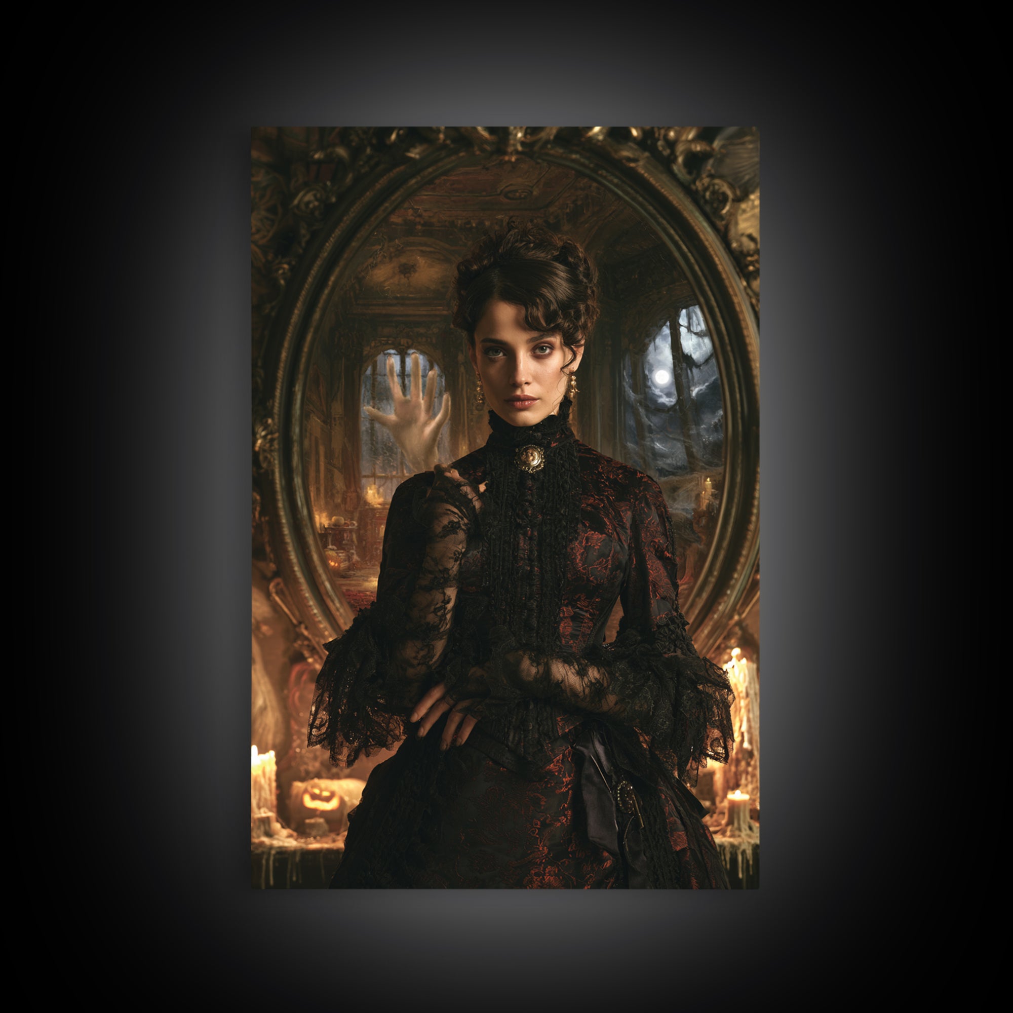 The Cursed Mirror, Victorian Gothic Art, Vertical Wall Art, Canvas Print, Gothic Wall Decor, Halloween Portrait Art, Halloween Decor