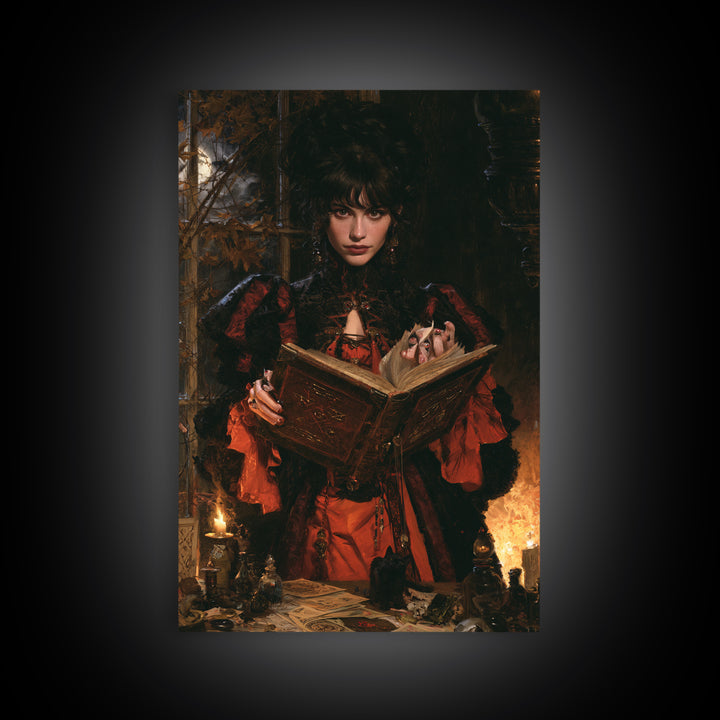 The Living Spellbook, Macabre Victorian Decor, Vertical Wall Art, Canvas Print, Gothic Wall Decor, Halloween Portrait Art