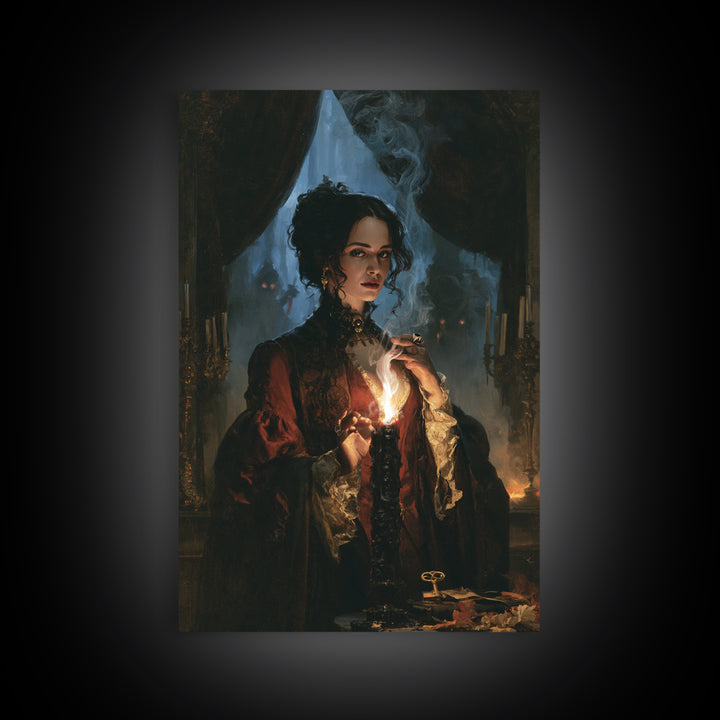 The Black Wax Candle, Dark Academia Wall Art, Vertical Wall Art, Canvas Print, Gothic Wall Decor, Halloween Portrait Art, Horror Wall Art