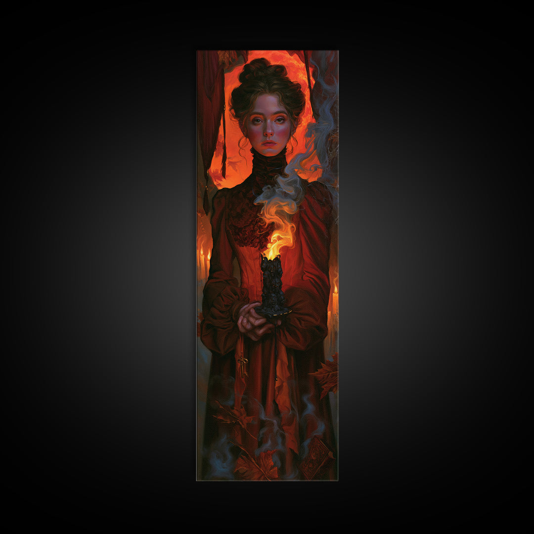 The Black Wax Candle, Macabre Victorian Decor, Tall Narrow Wall Art, Canvas Print, Gothic Wall Decor, Halloween Portrait Art
