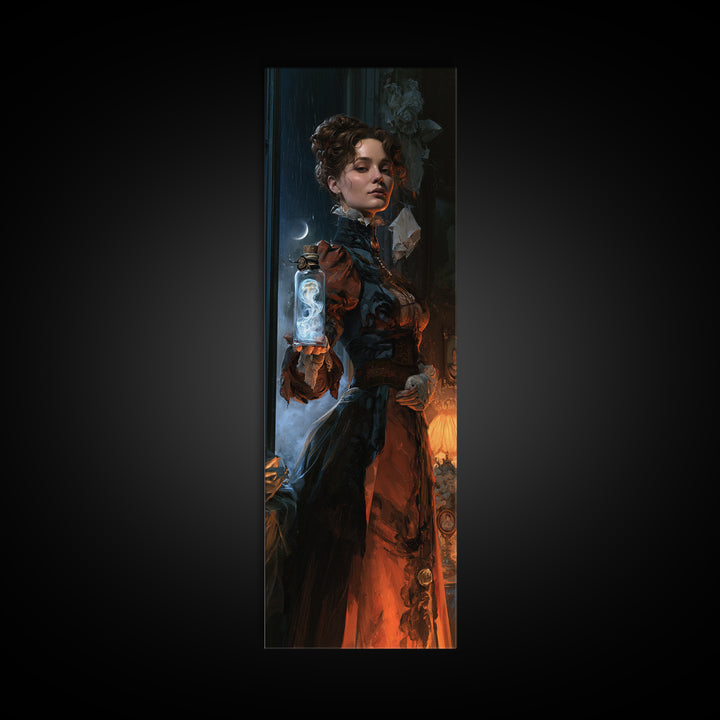 The Bottled Ghost, Victorian Gothic Art, Tall Narrow Wall Art, Canvas Print, Gothic Wall Decor, Halloween Portrait Art, Statement Wall Art