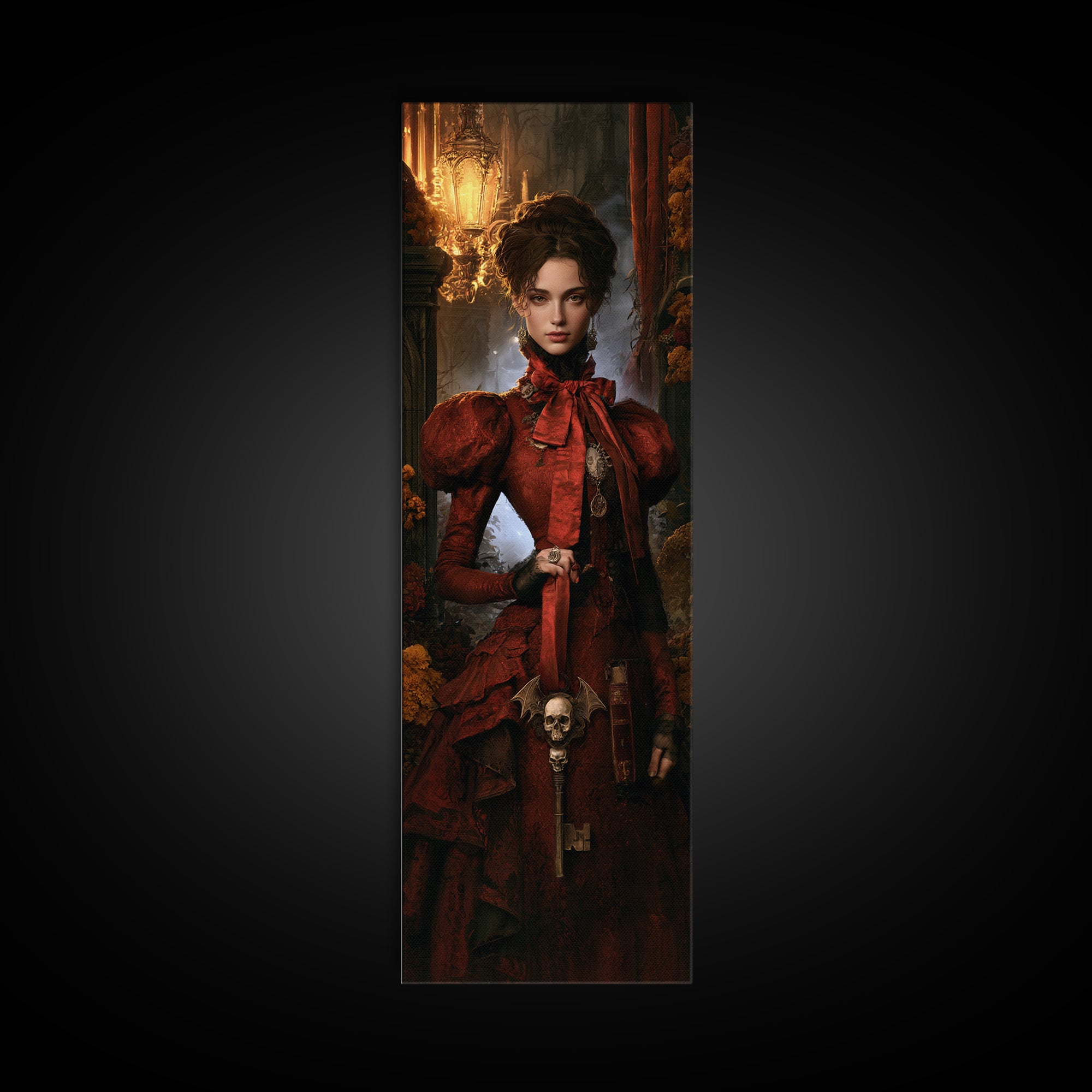 The Coffin Key, Antique Gothic Portrait, Tall Narrow Wall Art, Framed Canvas Print, Gothic Wall Decor, Halloween Portrait Art