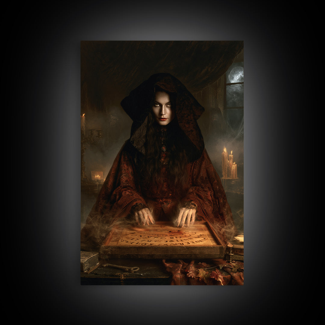 The Antique Spirit Board, Victorian Gothic Art, Vertical Wall Art, Canvas Print, Gothic Wall Decor, Halloween Portrait Art, Horror Wall Art