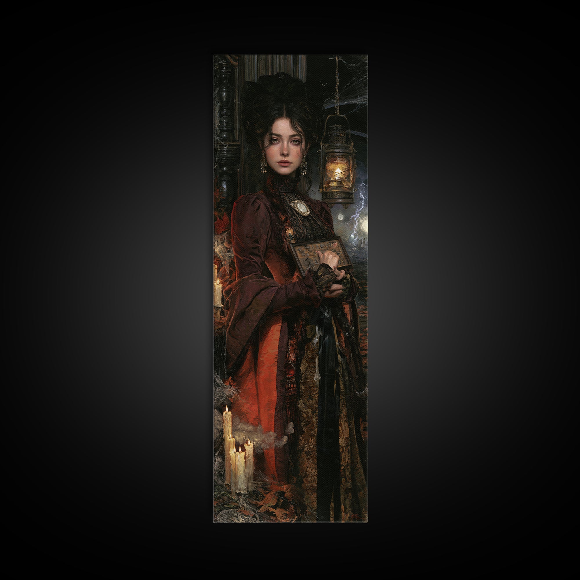 The Antique Spirit Board, Victorian Gothic Art, Tall Narrow Wall Art, Canvas Print, Gothic Wall Decor, Halloween Portrait Art